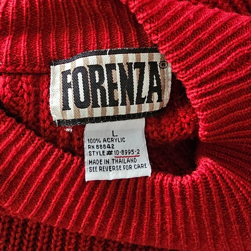 Vintage Forenza Red Ribbed Mock Neck Long Sleeve Tunic‎ Sweater Size L